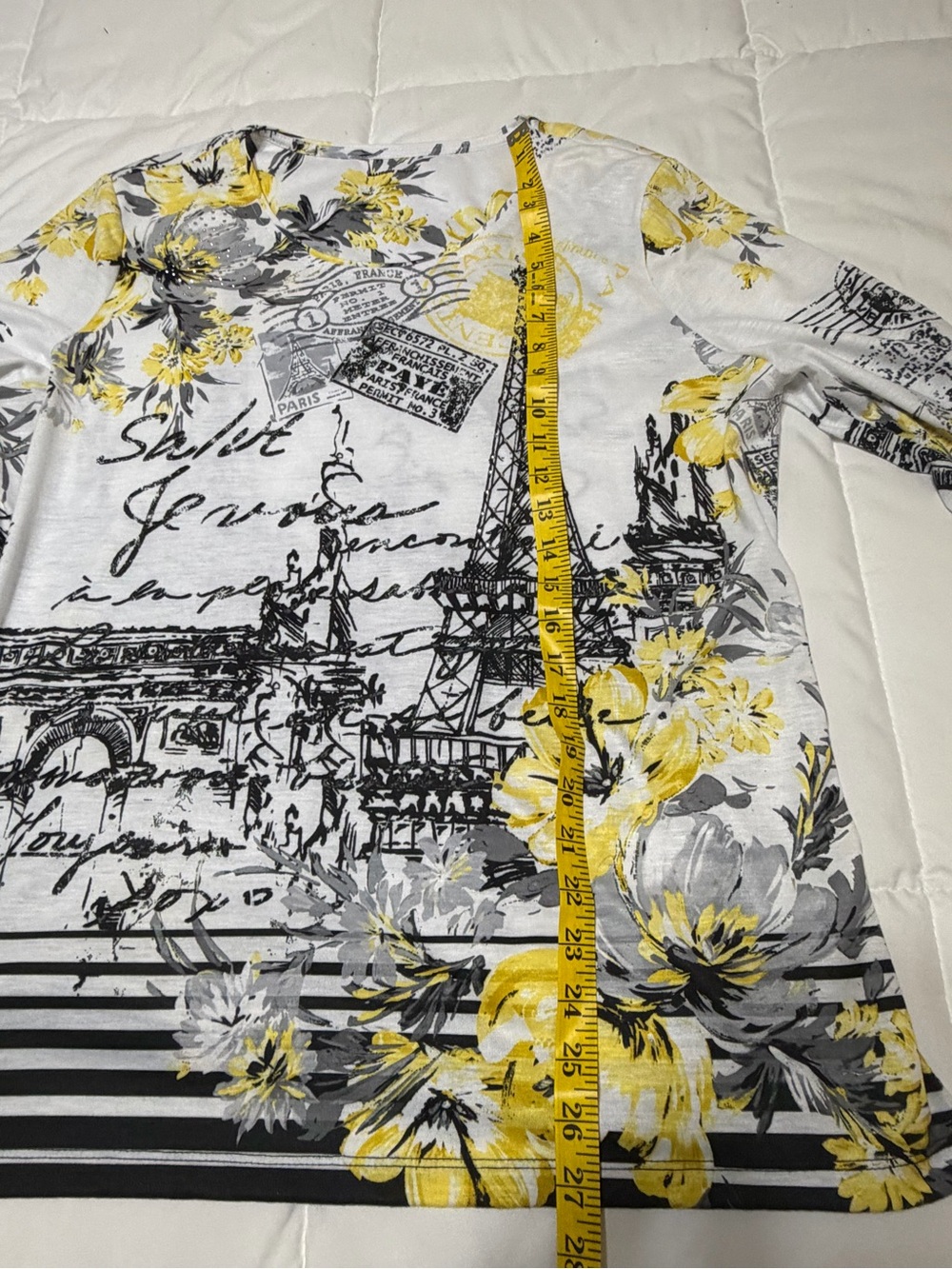 Women's Paris Print Floral Long Sleeve Top - White, Yellow & Gray. Worn one time - Picture 5 of 11